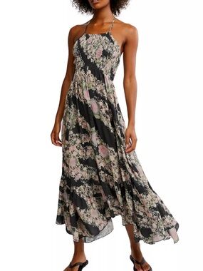 Intimately Free People Heat Wave Maxi Dress in Pink/Black Jacobean Floral XS